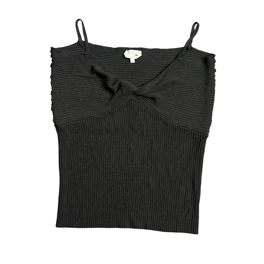 Max‎ Mara Women's Large Black Ribbed Knit Twist Front Camisole Top Made in Italy